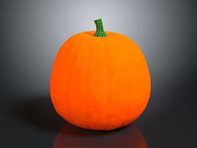 Fresh Orange Pumpkin With Green Stem And Smooth Surface On Black Reflective Background 3d model