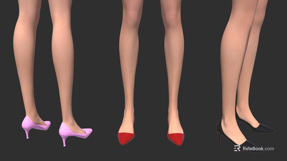 Stylish Pointed Toe High Heels On Female Legs With Stiletto Heels And Various Colors 3d model 