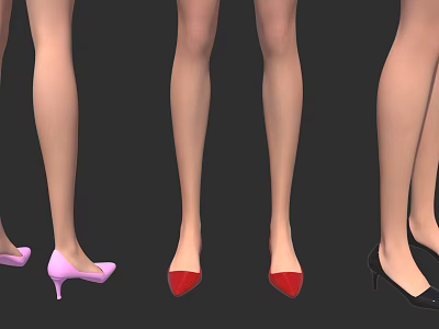 Stylish Pointed Toe High Heels On Female Legs With Stiletto Heels And Various Colors 3d model