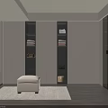 Modern Walk In Closet Interior Design With White Shelves Stool Rug And Window Blinds