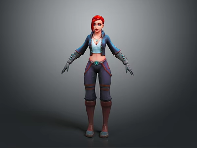 Game and Movie Character with Red Hair Blue Jacket White Top Green Accessory Dark Pants 3d model