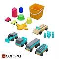 Sandbox Play Area With Toy Vehicles Colorful Blocks And Chalkboard Drawings