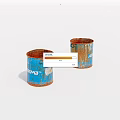 Two Rusty Blue Metal Cans With Faded Labels On White Surface