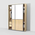 Modern Wooden Wardrobe With Sliding Mirror Door Hanging Clothes And Drawers