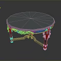 Round Dining Table With Ornate Carvings On Legs And Smooth Tabletop