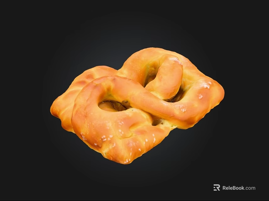 Freshly Baked Golden Pretzel With Salted Crust And Twisted Shape 3d model 