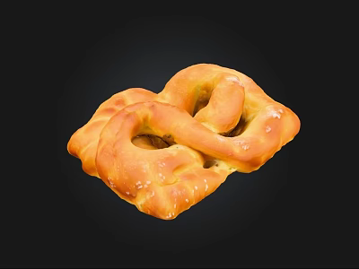 Freshly Baked Golden Pretzel With Salted Crust And Twisted Shape 3d model