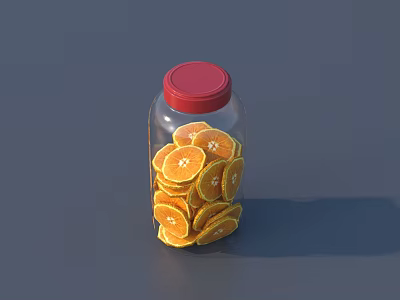 Decorative Ornament Set with Transparent Glass Jar Red Lid and Orange Slices 3d model