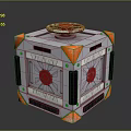 Industrial Cube Equipment With Silver Body Orange Corners Red Wheel And Circular Components