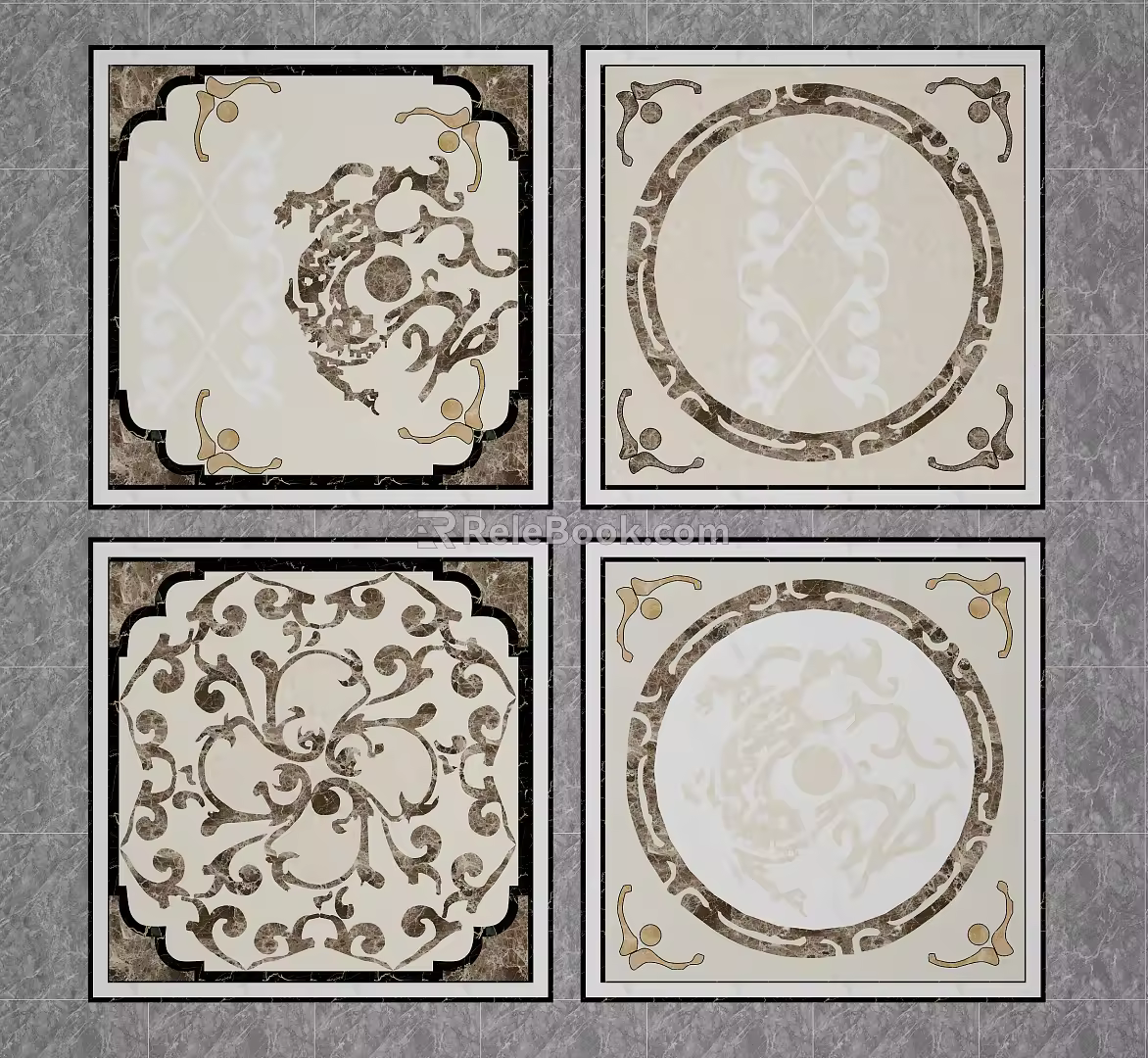 European-style floor tile mosaic floor tile 3d model