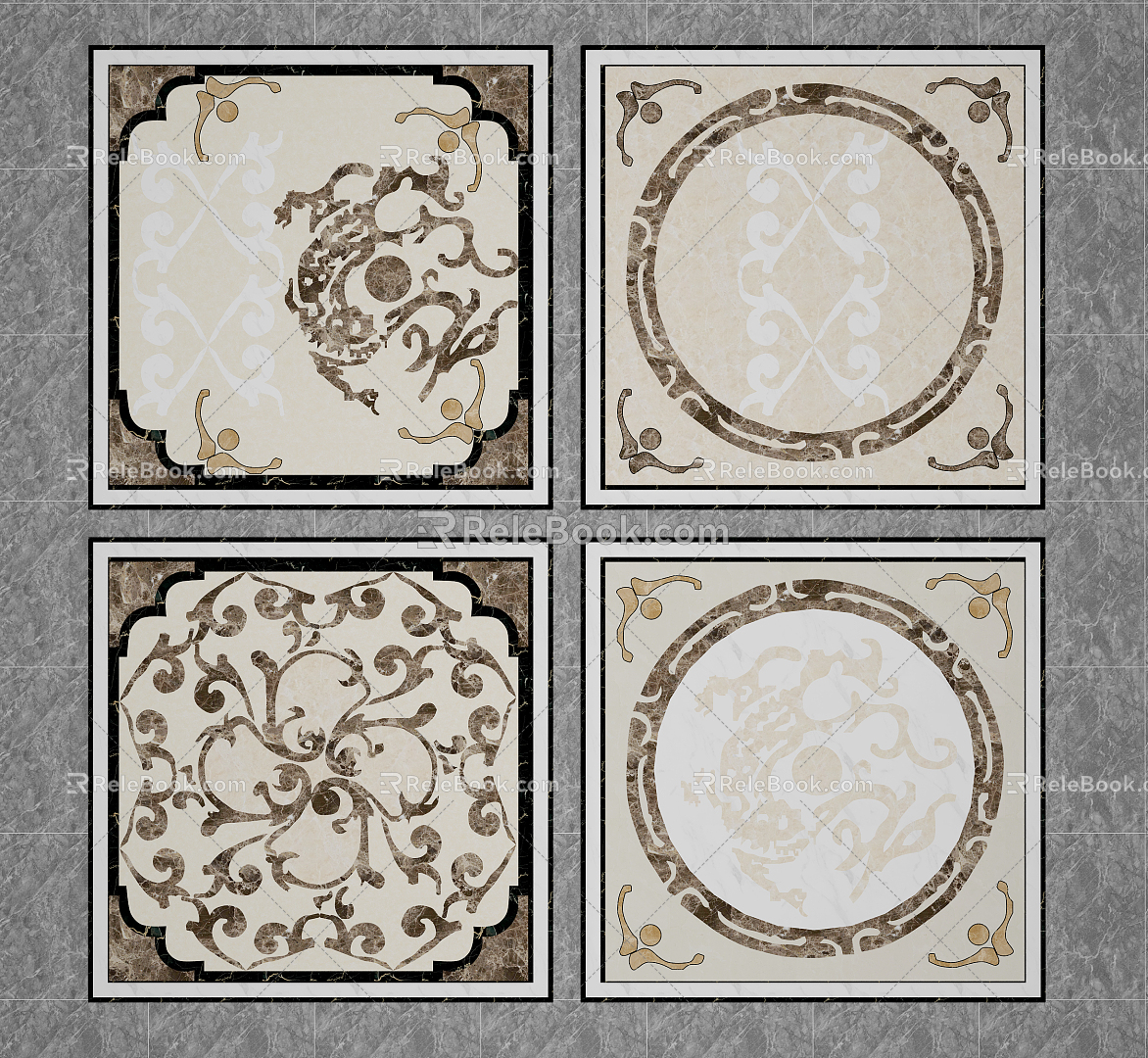 European-style floor tile mosaic floor tile 3d model