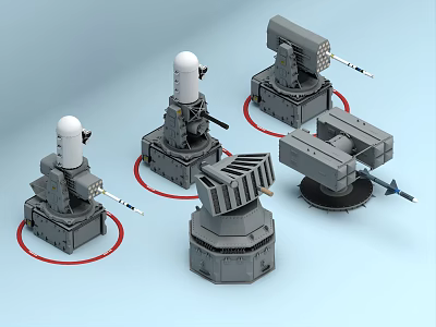 Different Types of Military Weapon Systems With Radar Launchers and Cannon Models 3d model