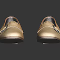Classic Beige Leather Shoes With Round Toe Block Heel And Metal Buckle