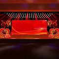 Stage with red background and heart-shaped side decorations and lighting effects 3d model