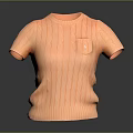 Orange Knitted Short Sleeve Sweater With Cable Knit Texture And Chest Pocket
