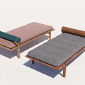 Modern Footstools With Wooden Frame Pink Gray Cushions And Green Brown Rolled Pillows