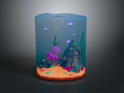 Underwater Natural Scene With Purple Octopus Jellyfish Green Seaweed Sandy Bottom And Colorful Corals 3d model