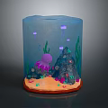 Underwater Natural Scene With Purple Octopus Jellyfish Green Seaweed Sandy Bottom And Colorful Corals