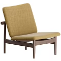 Modern Minimalist Beige Fabric Leisure Chair With Dark Wooden Frame And Sloped Backrest