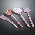 Wooden Cooking Utensils Set Featuring Four Different Shapes And Natural Wood Grain 3d model