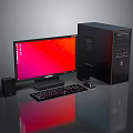 Black Desktop Computer Setup With Monitor Keyboard Mouse Speakers And Red Screen