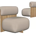 Beige Leather Single Seater Sofa With Wooden Frame Modern Minimalist Design