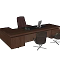 Modern Wooden Office Desk With Laptop Office Supplies And Leather Chairs