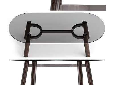 Modern Oval Glass Top Dining Table With Wooden Crossed Legs And Minimalist Design 3d model