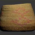 Animal Pattern Woven Basket With Pink Accents And Natural Brown Weave Design