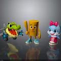 Cute Cartoon Animal Characters Green Crocodile With Wings And Blue Kitten In Pink Bow Shoes