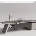 Modern Office Desk Workstation With White Chair Laptop And Storage Cabinet