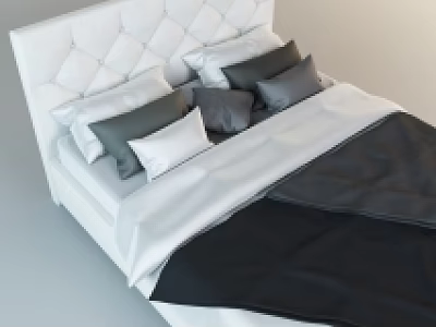 Modern Double Bed With Storage Tufted Headboard And Black Gray Pillows 3d model