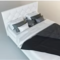 Modern Double Bed With Storage Tufted Headboard And Black Gray Pillows 3d model
