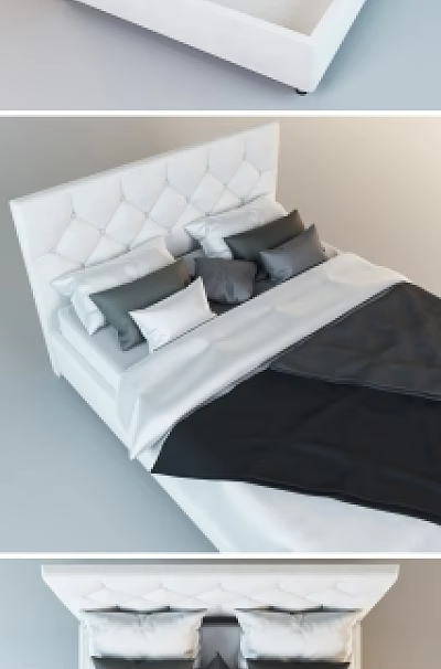 Modern Double Bed With Storage Tufted Headboard And Black Gray Pillows 3d model
