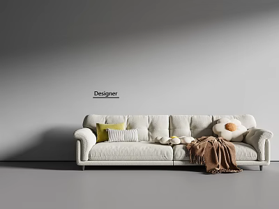 Modern Beige Multi Seater Sofa With Soft Throw Pillows And Cozy Knit Blanket 3d model