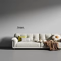 Modern Beige Multi Seater Sofa With Soft Throw Pillows And Cozy Knit Blanket