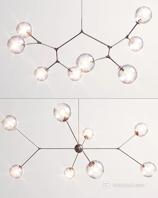 Modern Chandelier Design With Spherical Transparent Glass Bulbs And Metal Frame 3d model 