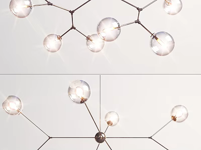 Modern Chandelier Design With Spherical Transparent Glass Bulbs And Metal Frame 3d model