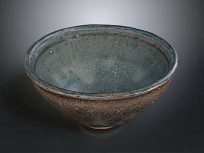 Round Ceramic Bowl With Teal Brown Textured Surface For Daily Kitchen Use 3d model