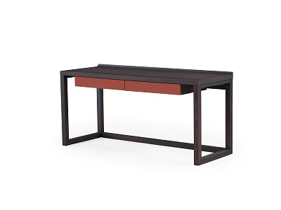 Modern Dark Wood Desk With Two Red Drawers And Simple Frame Design Structure 3d model