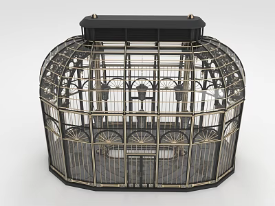 Decorative Metal Birdcage Structure With Intricate Ironwork Design And Black Top 3d model