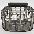 Decorative Metal Birdcage Structure With Intricate Ironwork Design And Black Top