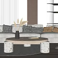 Modern three-seat sofa multi-person sofa coffee table side table chandelier floor lamp combination 3d model