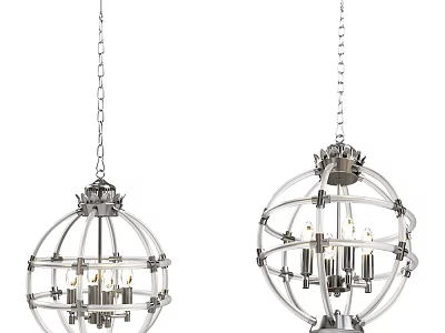 Modern Spherical Chandeliers With Metal Frame Chain Hanging And Multiple Bulbs 3d model