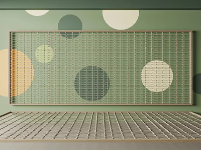 Interior Space With Green Wall Colorful Circles And Grids 3d model