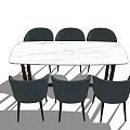 Modern Dining Table Set With Marble Top And Dark Upholstered Chairs 3d model