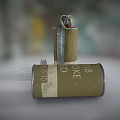 Military Smoke Grenade With Red Base And Scattered Metal Parts On Surface