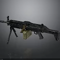 Modern Military Machine Gun With Tripod Ammunition Belt Magazine And Metal Finish