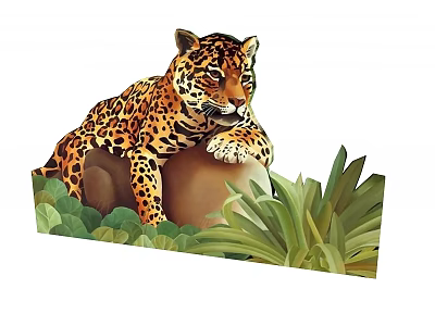 Majestic Jaguar Resting On Rock Surrounded By Green Foliage And Plants 3d model
