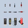 Portable Assorted USB Flash Drives And Data Cables With Lanyards Different Colors For Daily Use